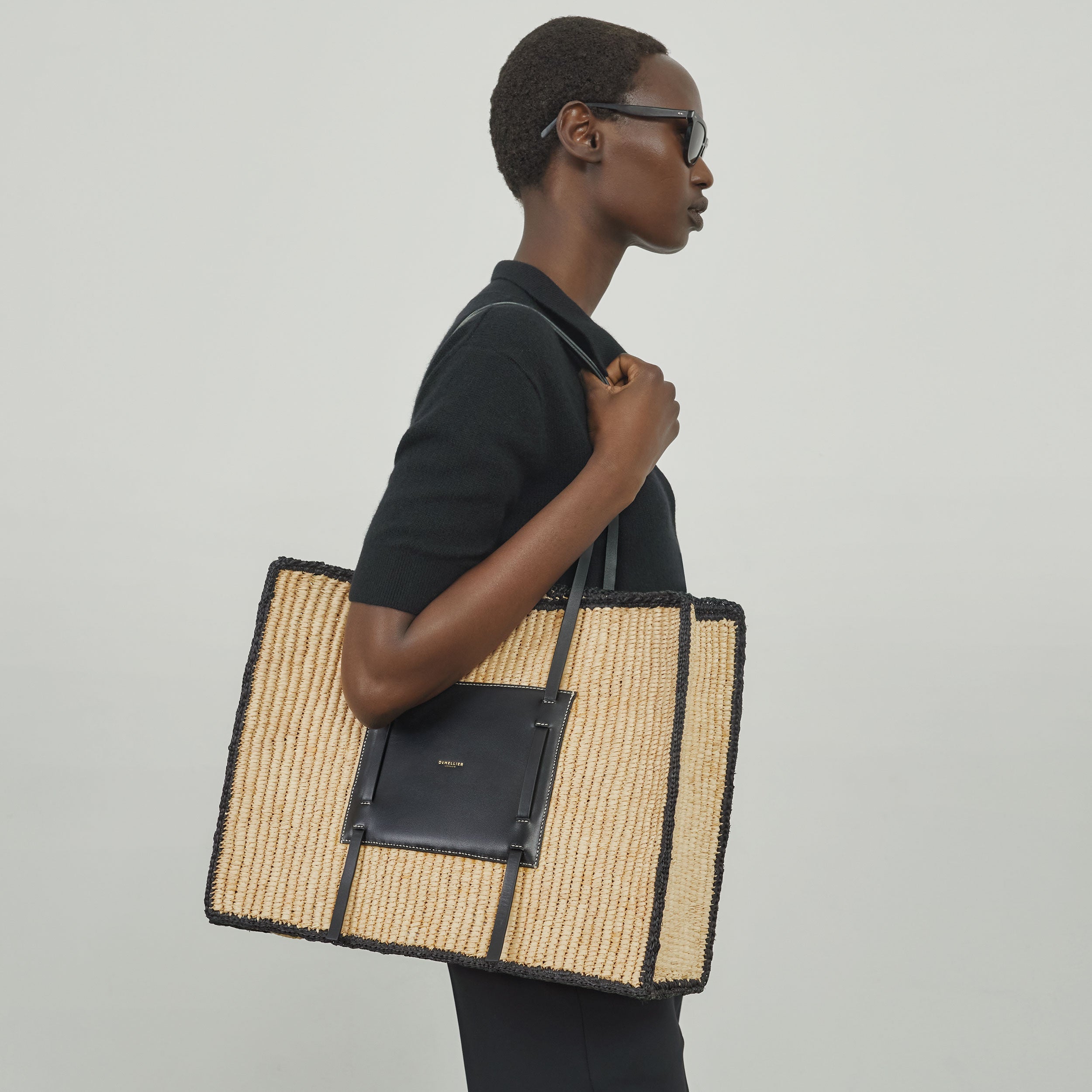 The Large Capri - salt & pepper canvas black smooth