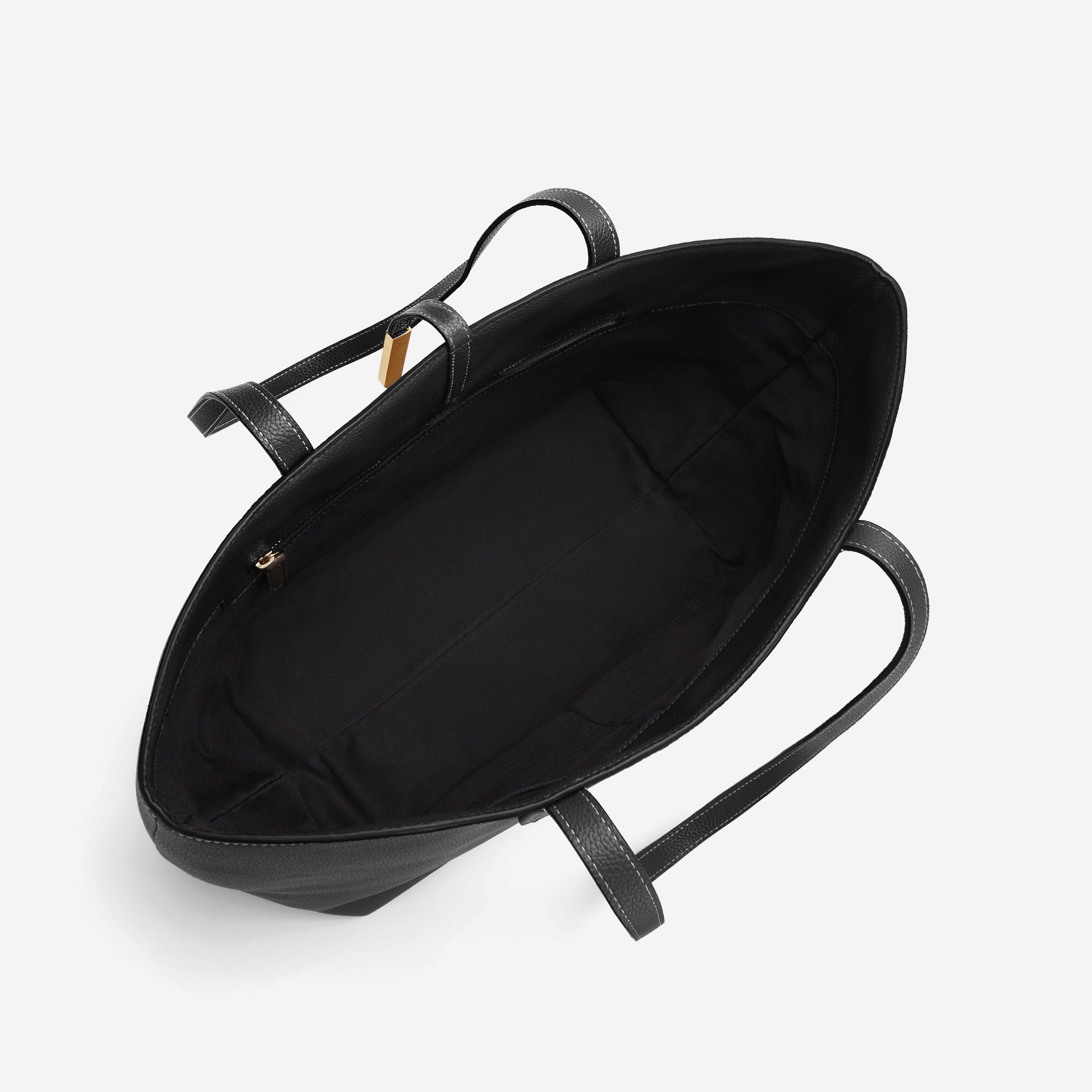 The Tokyo Tote - black small grain ecru stitching