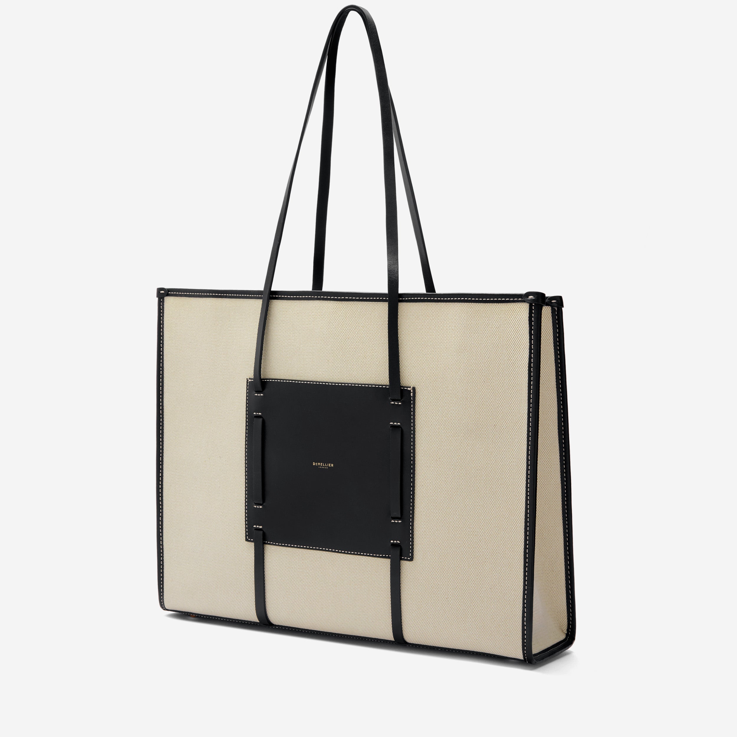 The Large Capri - salt & pepper canvas black smooth