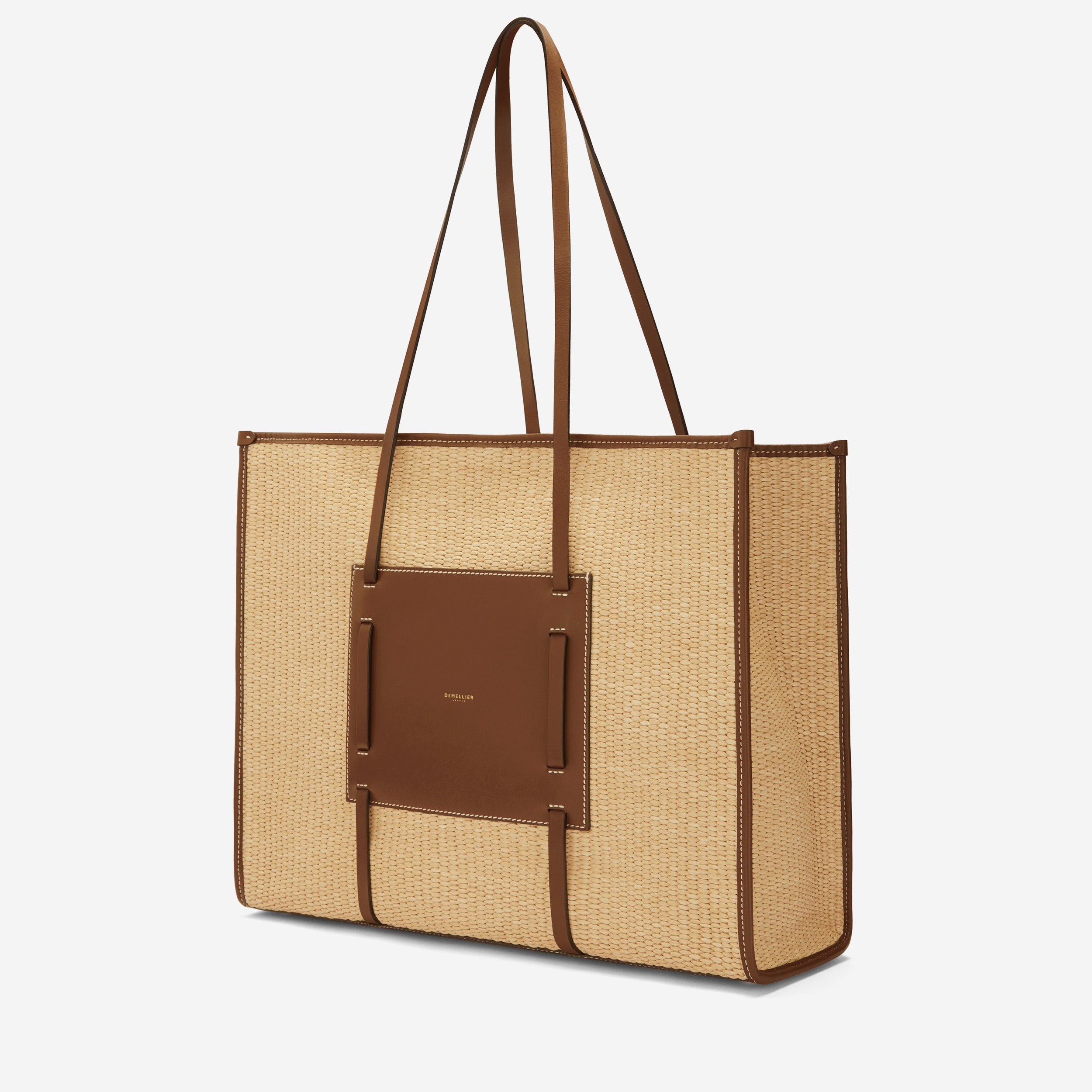 The Large Capri - warm raffia tan smooth ecru stitching