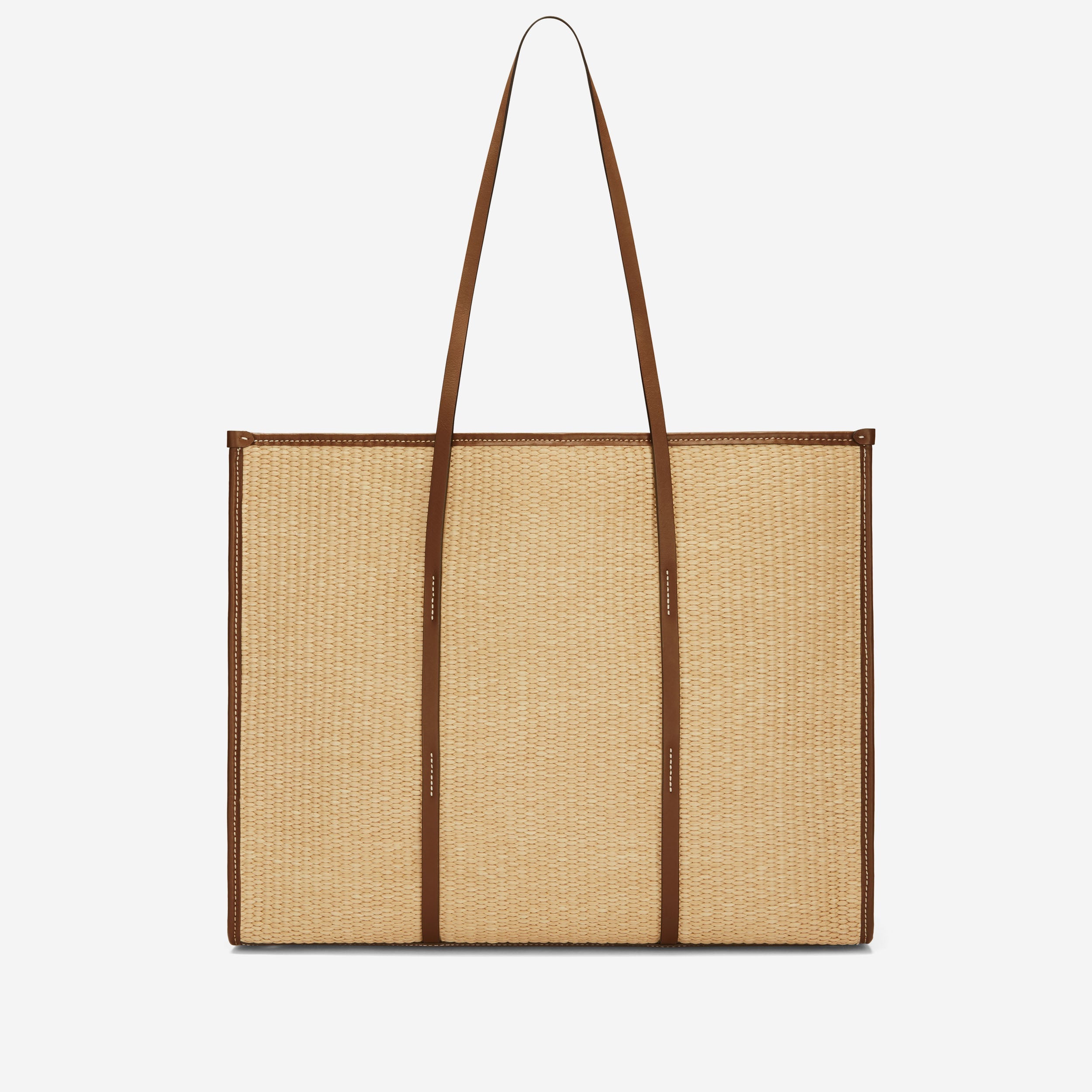 The Large Capri - warm raffia tan smooth ecru stitching