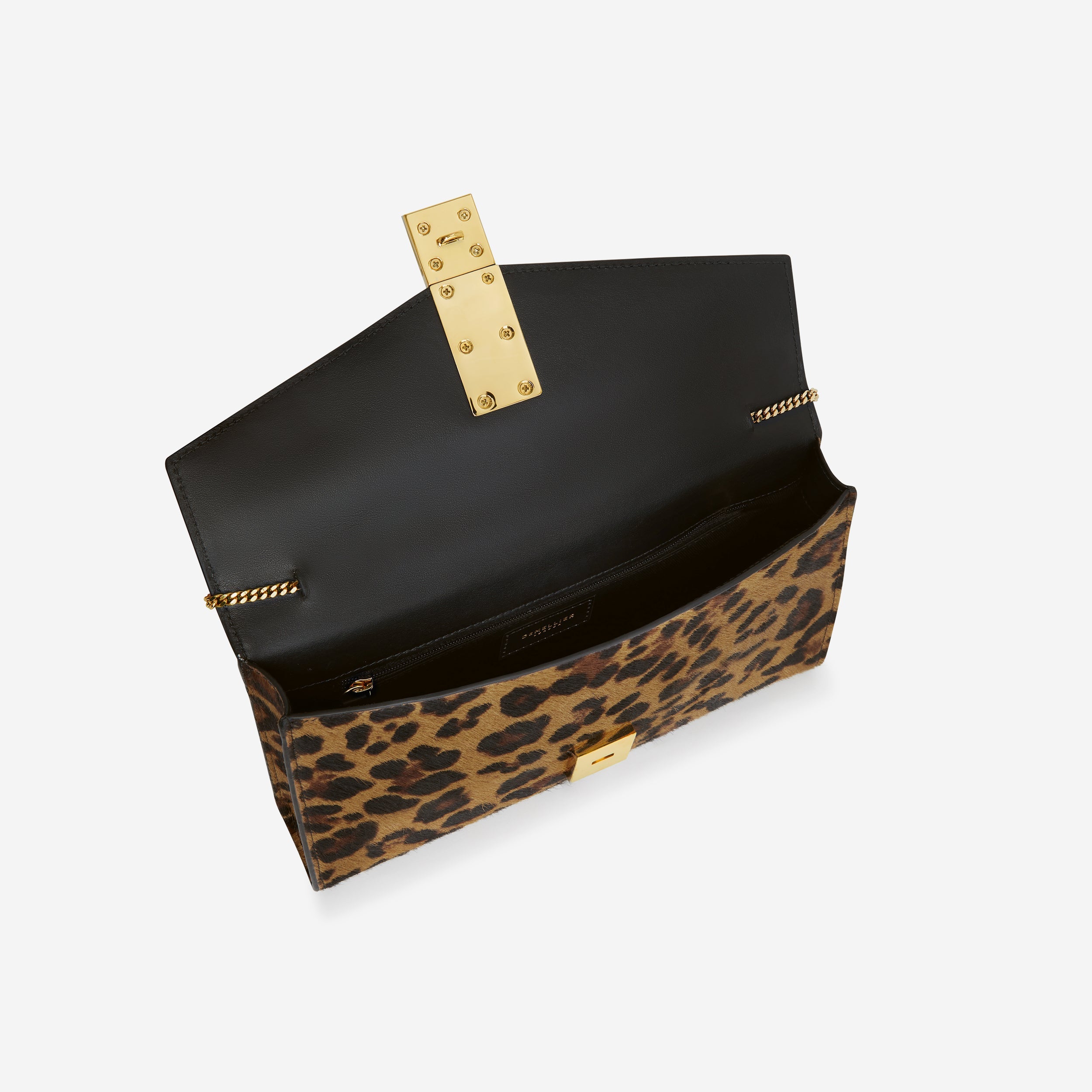 The Vancouver Clutch - leopard-effect calf hair & black smooth