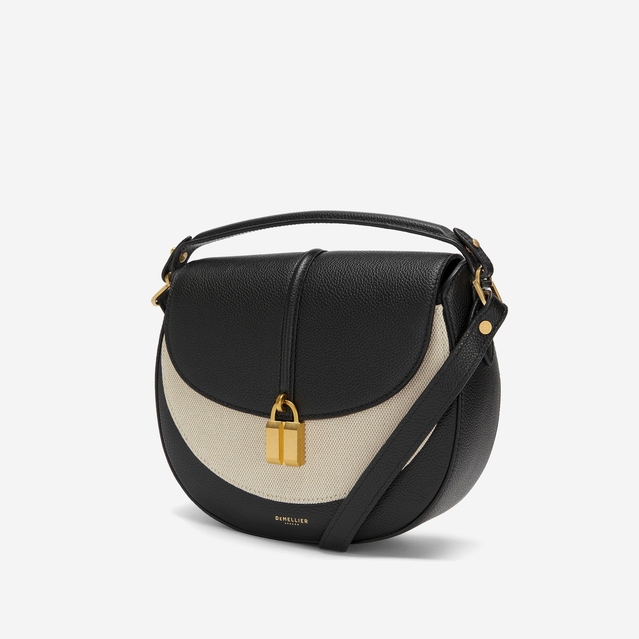 The Siena Saddle - salt & pepper canvas black small grain