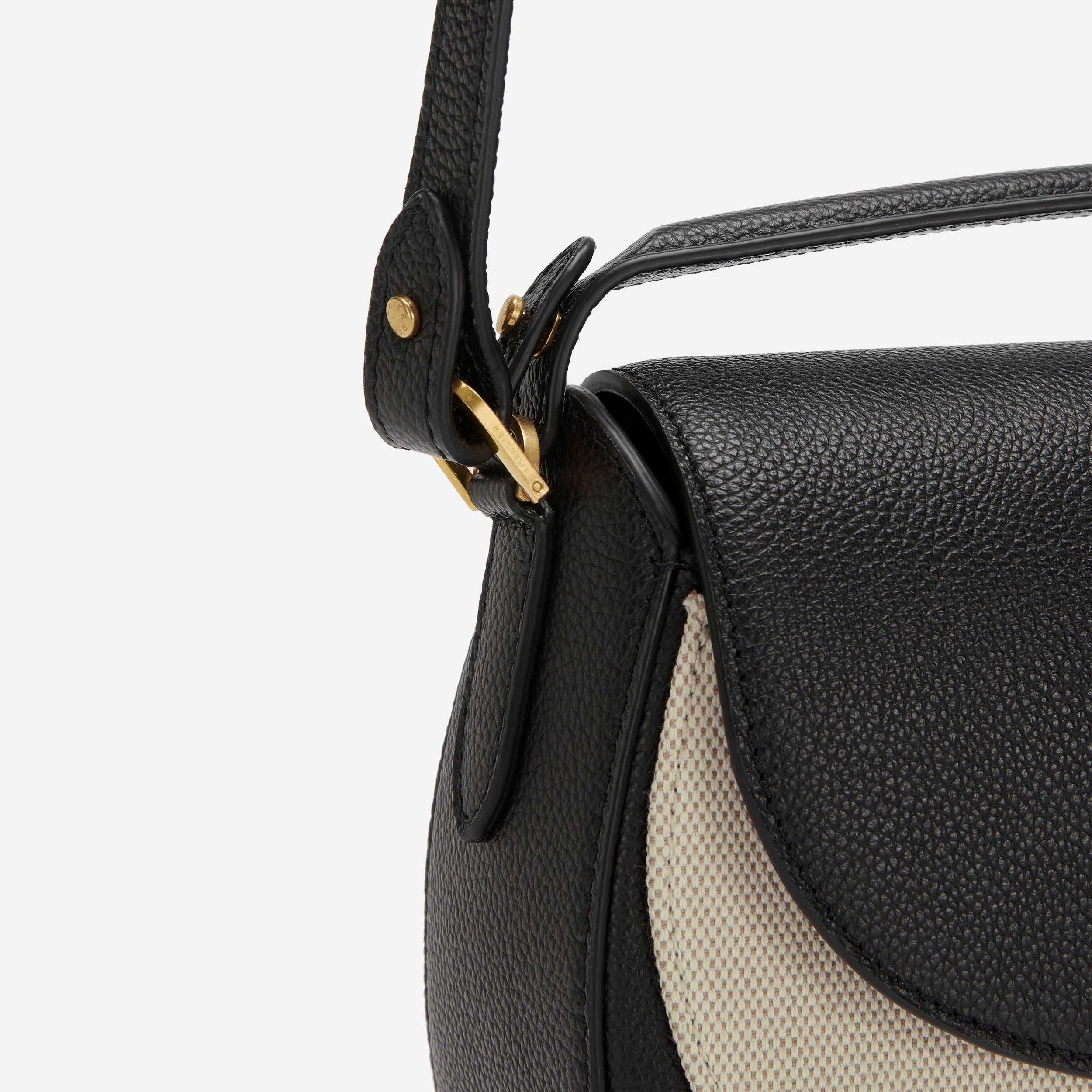 The Siena Saddle - salt & pepper canvas black small grain
