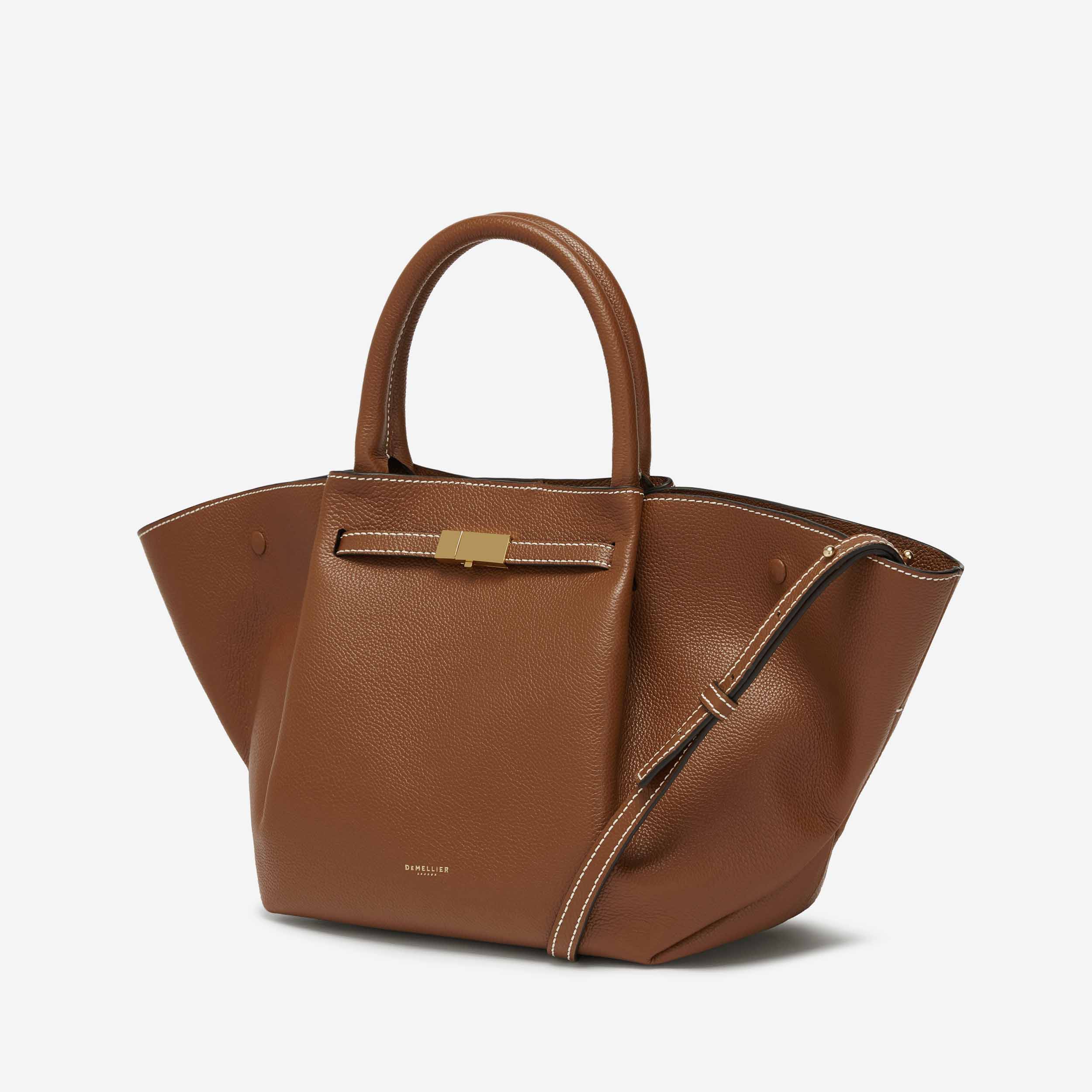The Midi New York - tan small grain ecru stitching