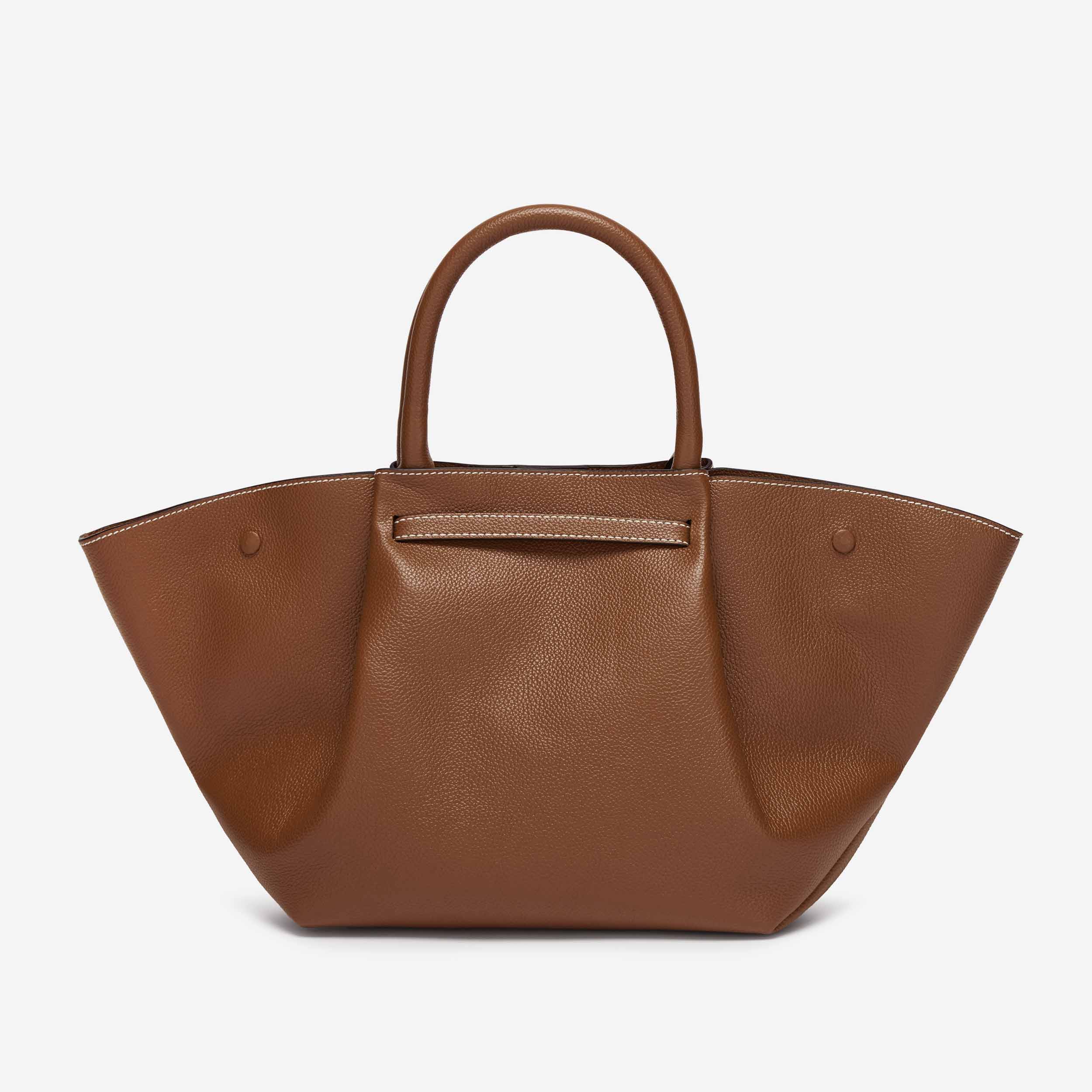 The Midi New York - tan small grain ecru stitching