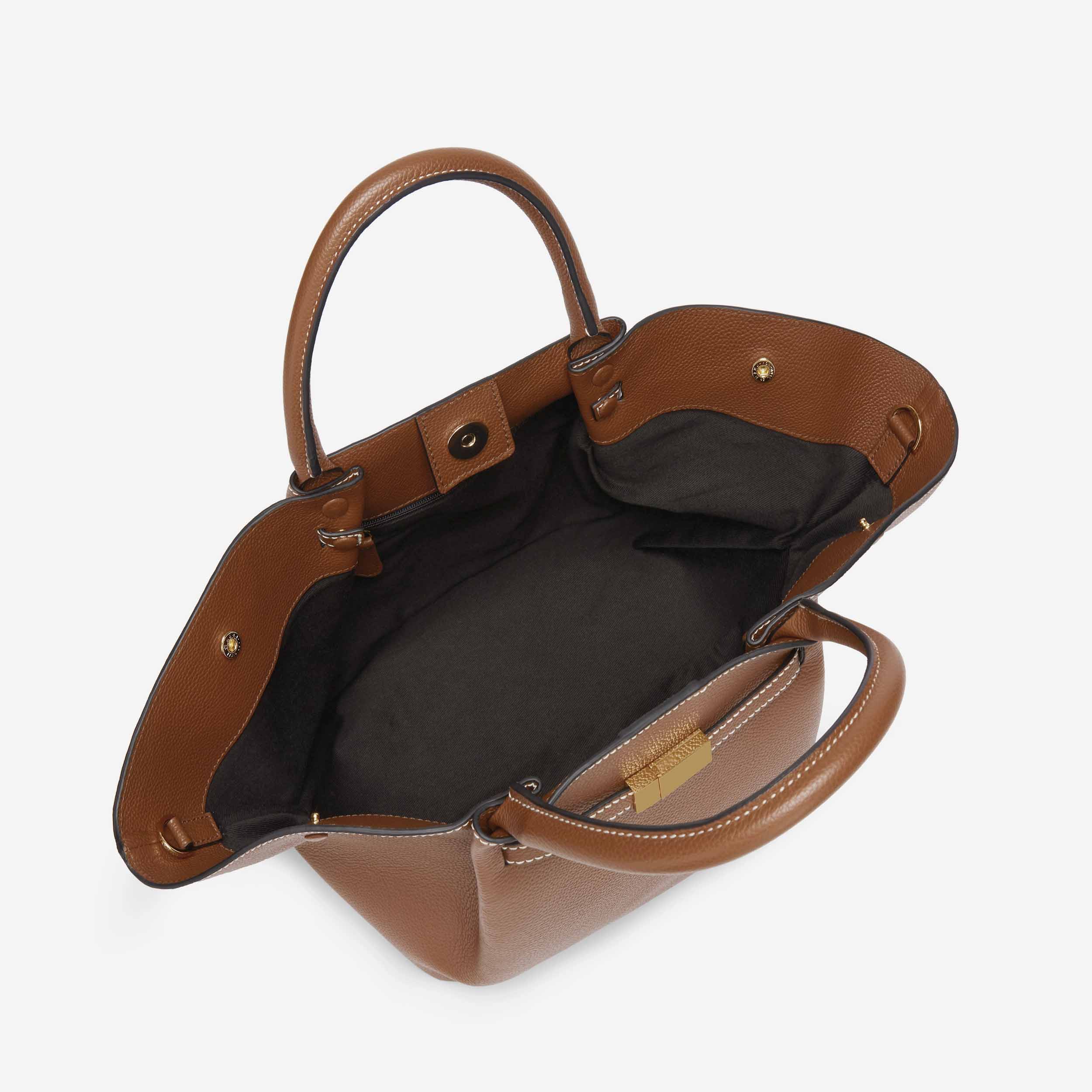 The Midi New York - tan small grain ecru stitching