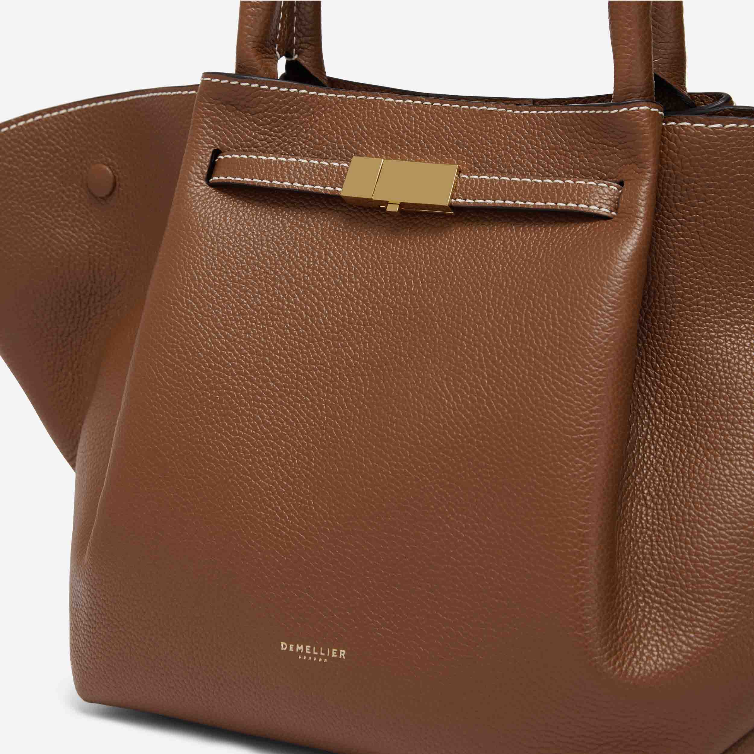 The Midi New York - tan small grain ecru stitching