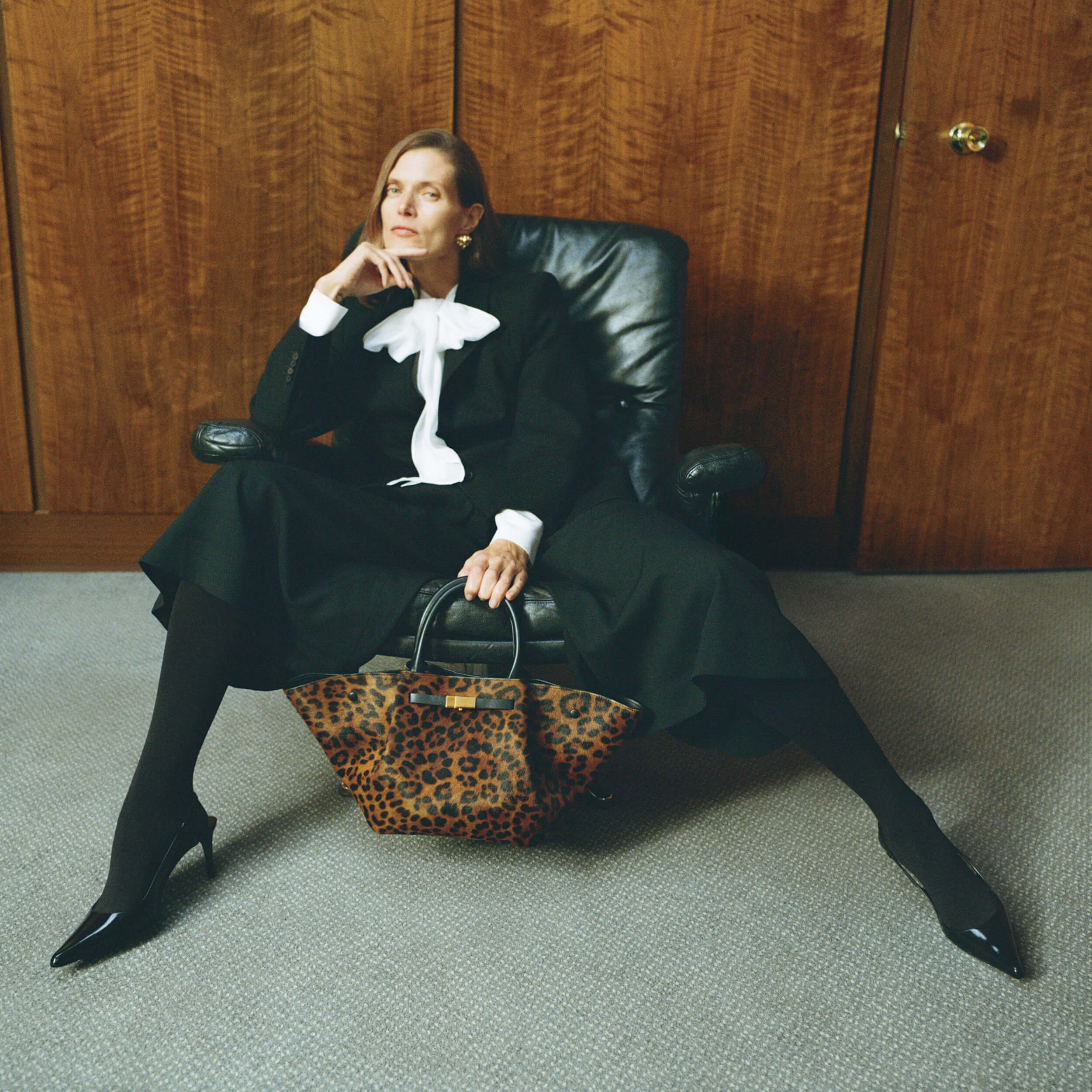 The Midi New York - leopard-effect calf hair & black smooth