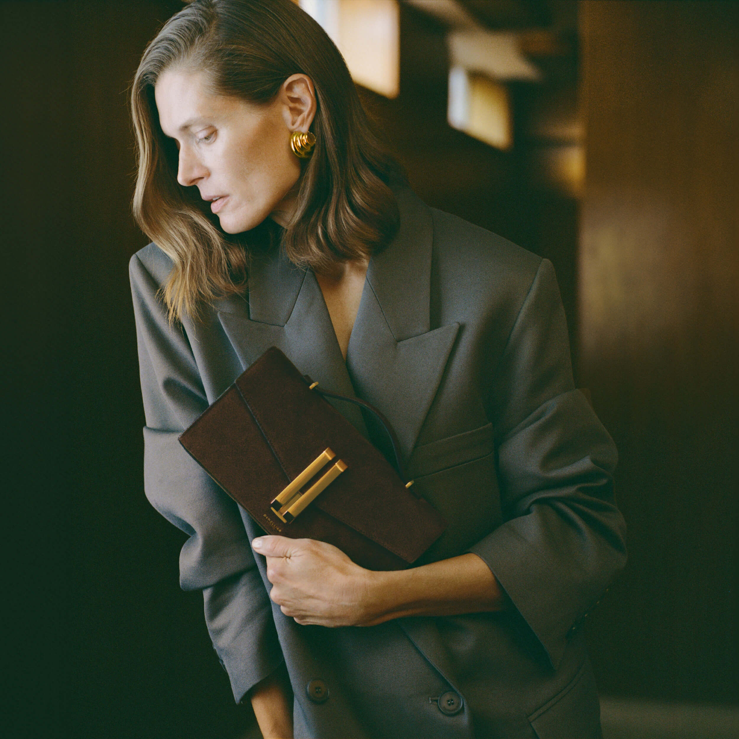 The Vancouver Clutch - mocha suede & mocha smooth