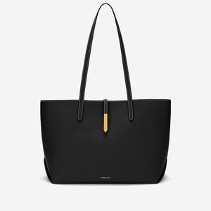 The Tokyo Tote - black small grain ecru stitching