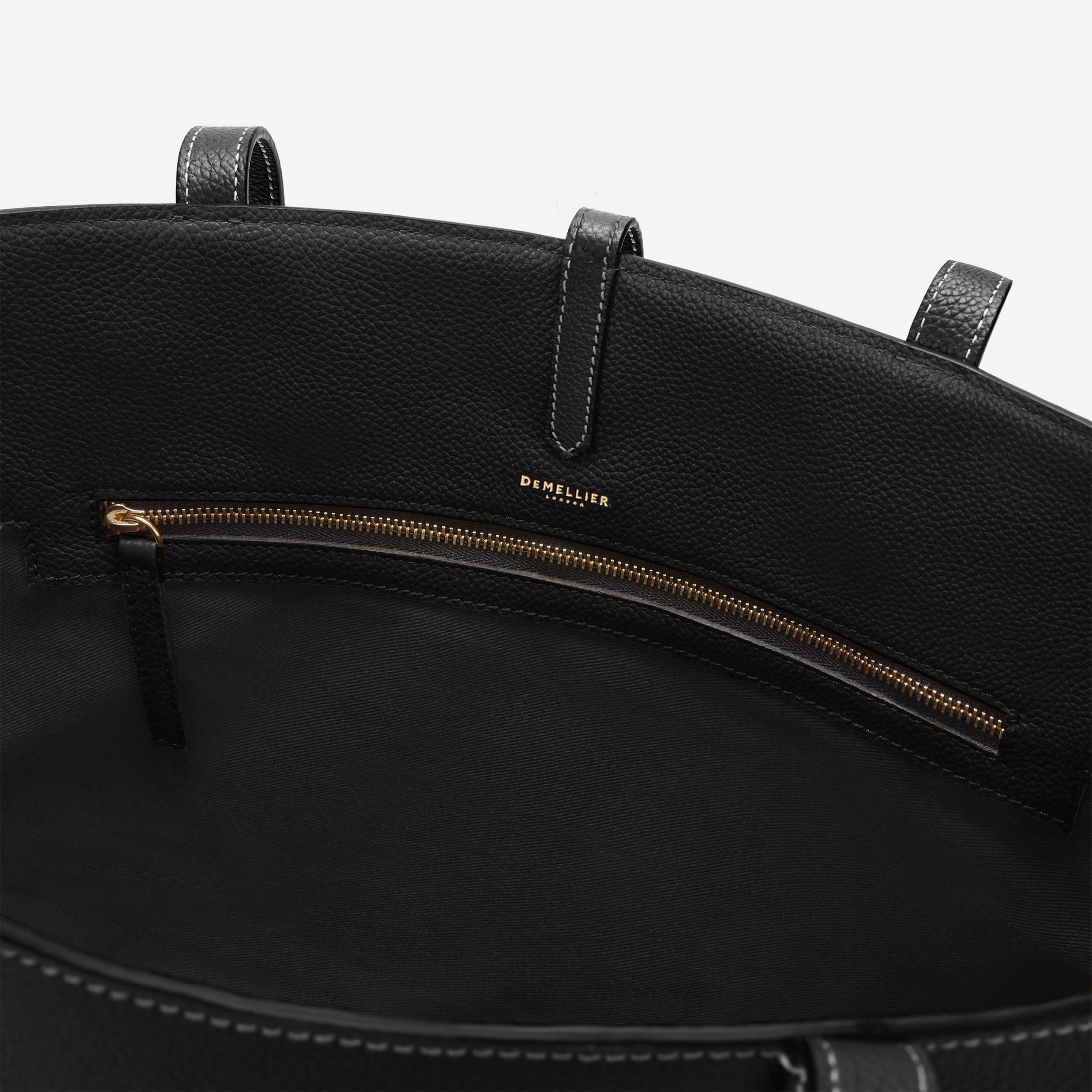 The Tokyo Tote - black small grain ecru stitching