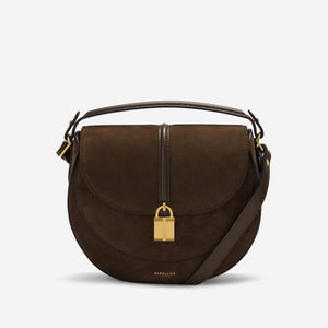 The Siena Saddle - mocha suede & mocha small grain