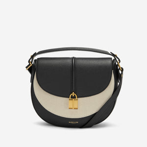 The Siena Saddle - salt & pepper canvas black small grain