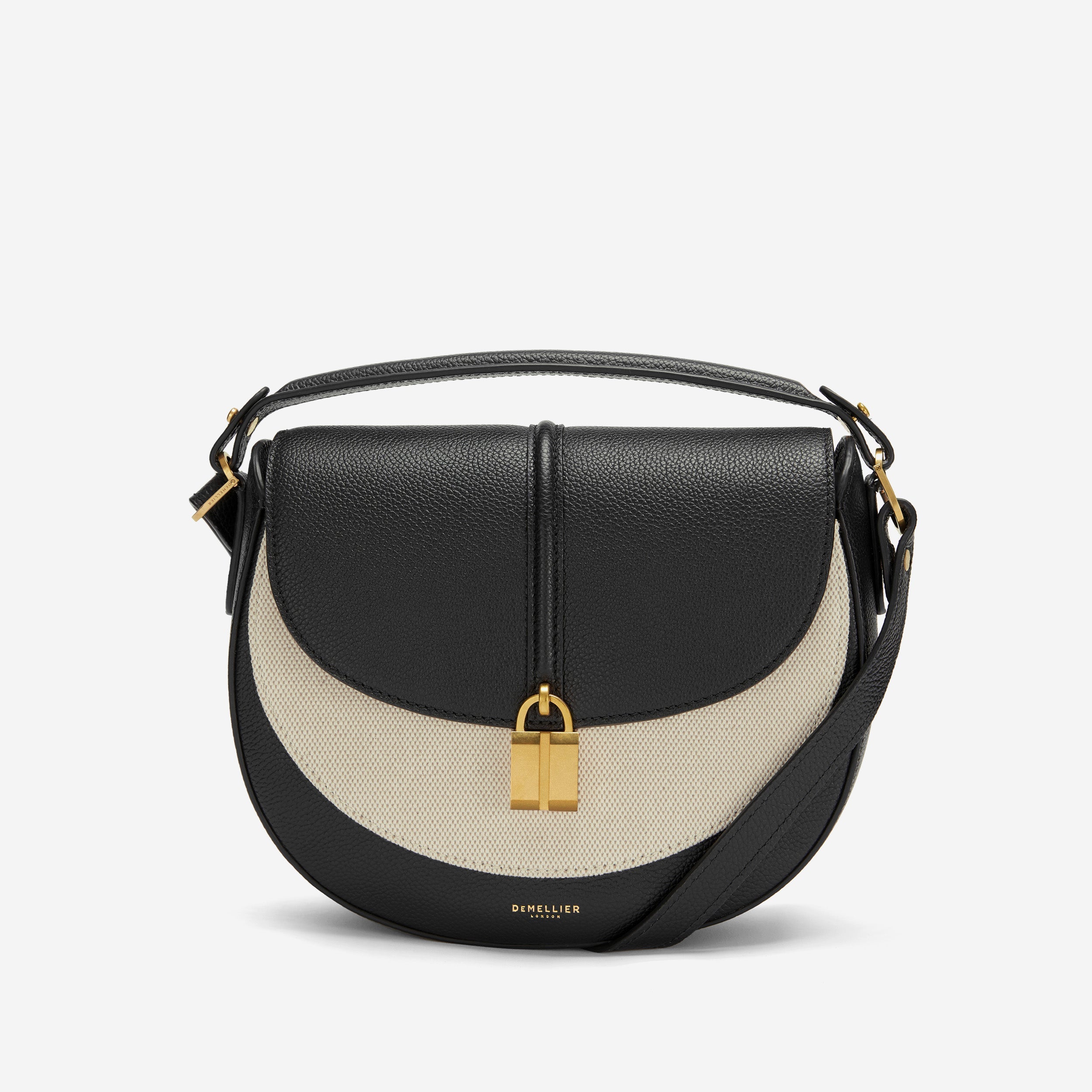 The Siena Saddle - salt & pepper canvas black small grain