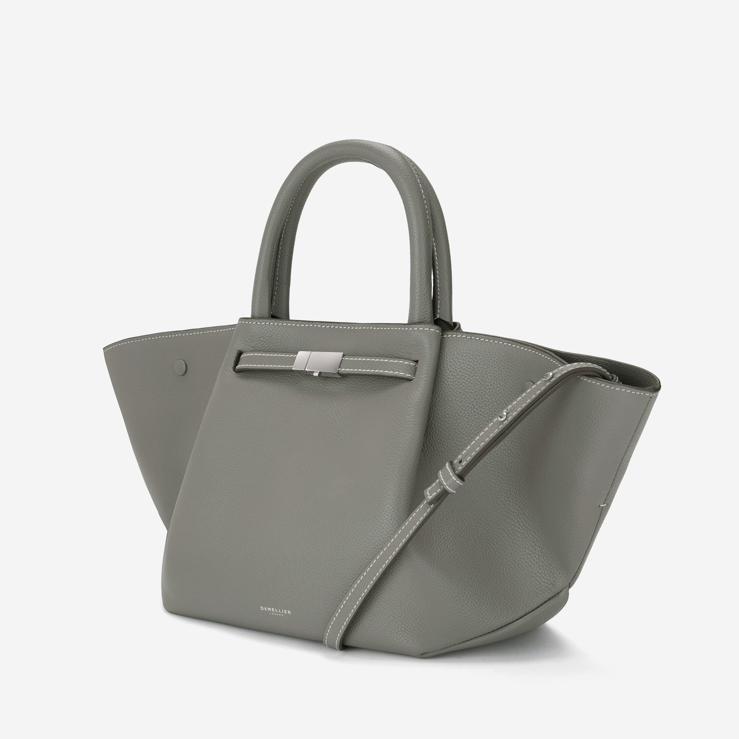 The Midi New York - stone grey small grain ecru stitching