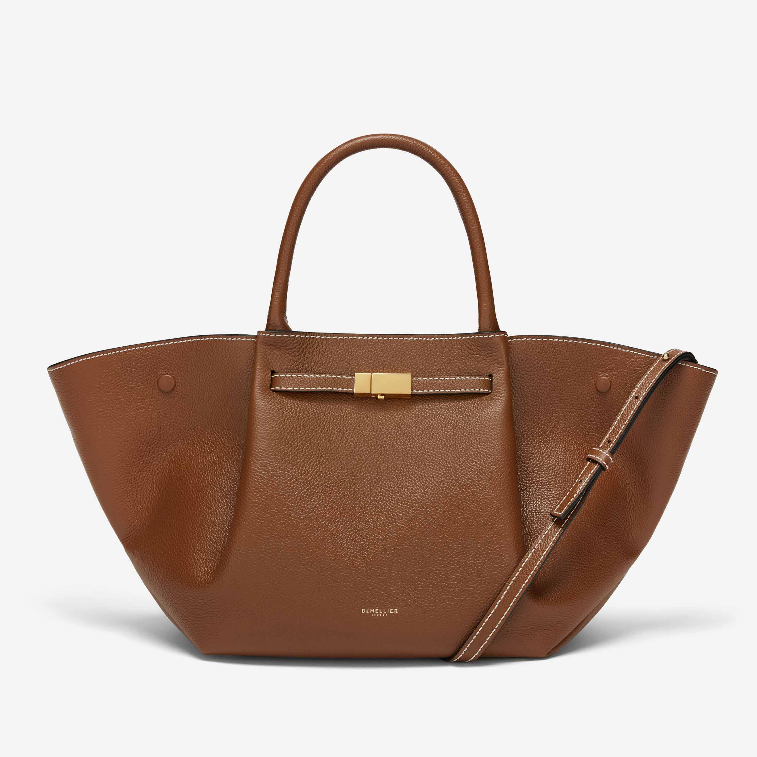 The Midi New York - tan small grain ecru stitching